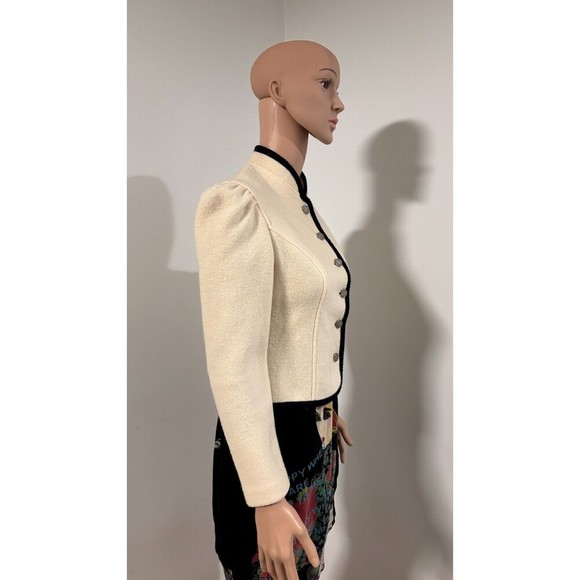 LITZA Vintage White Black Boiled Wool Puff Shoulder Silver Buttons Jacket  2-4 - Picture 3 of 10